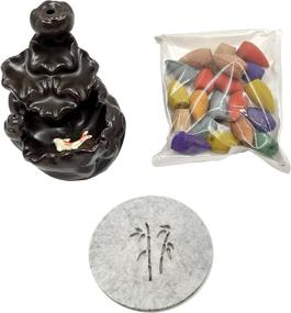 img 1 attached to Ceramic Backflow Incense Burner Set with Lotus Pond 🌸 Design, Handmade Waterfall Incense Holder, Including 20 Cones & 1 Mat