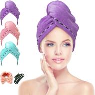 💆 hmeen hair drying towels for women, pack of 3 - super soft absorbent microfiber turbans twist hair wrap with button (purple, blue, pink) logo