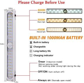 img 3 attached to 🔦 Kitchen Bedside Magnet-Mounted Under-Cabinet Lights - 3 Color Temperature, Motion Sensor, Rechargeable Cordless Nightlights