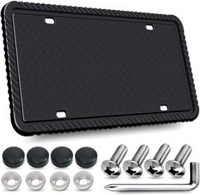 img 4 attached to 🔒 Rust-Proof Silicone License Plate Frame - Universal American Auto Holder, Black Frame Cover Front & Rear Tag, Rattle-Proof, Weather-Proof with License Screws, Caps