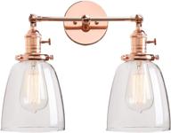 permo double sconce vintage industrial antique 2-lights wall sconces with oval cone clear glass shade (copper) логотип