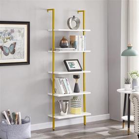 img 3 attached to 📚 PRAISUN Wall Mount Ladder Shelf - 5 Tier Industrial Bookshelf, Bedroom Display Storage Rack Organizer in White and Gold Shelves