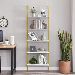 img 2 attached to 📚 PRAISUN Wall Mount Ladder Shelf - 5 Tier Industrial Bookshelf, Bedroom Display Storage Rack Organizer in White and Gold Shelves