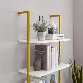 img 1 attached to 📚 PRAISUN Wall Mount Ladder Shelf - 5 Tier Industrial Bookshelf, Bedroom Display Storage Rack Organizer in White and Gold Shelves