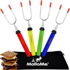 img 4 attached to 🔥 MalloMe Premium Marshmallow Roasting Sticks Set of 4 Smores Skewers & Hot Dog Fork - 34 Inch Rotating Extendable Patio Fire Pit Camping Cookware for Campfire Cooking Kids Accessories – Bonus Bag & Ebook