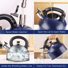 img 3 attached to 🔵 Blue 3.2L Stainless Steel Tea Kettle Stovetop Whistling Tea Pot with Enhanced Boiling Speed – Suitable for All Heat Sources