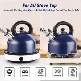 img 1 attached to 🔵 Blue 3.2L Stainless Steel Tea Kettle Stovetop Whistling Tea Pot with Enhanced Boiling Speed – Suitable for All Heat Sources