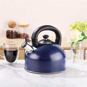 img 2 attached to 🔵 Blue 3.2L Stainless Steel Tea Kettle Stovetop Whistling Tea Pot with Enhanced Boiling Speed – Suitable for All Heat Sources