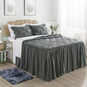 img 4 attached to 🛏️ JML Queen Size 4-Piece Ruffle Skirt Bedspread Set with 30" Drop - Includes Ruffled Bed Skirt, Coverlet, 2 Shams, and 1 Area Rug - 480GSM, Elastic Pleat, Breathable Lightweight Bedding Quilt Set in Dark Grey