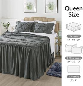 img 1 attached to 🛏️ JML Queen Size 4-Piece Ruffle Skirt Bedspread Set with 30" Drop - Includes Ruffled Bed Skirt, Coverlet, 2 Shams, and 1 Area Rug - 480GSM, Elastic Pleat, Breathable Lightweight Bedding Quilt Set in Dark Grey