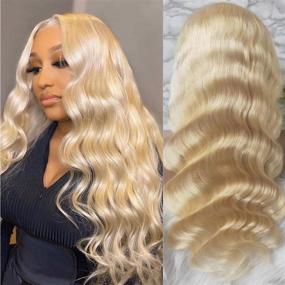 img 4 attached to 👩 Premium 613 Lace Front Wigs Human Hair - Brazilian Virgin Blonde Body Wave, Pre Plucked & 13x4 Frontal for Women (18)