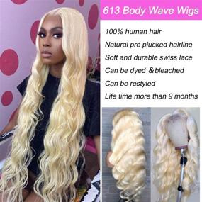 img 3 attached to 👩 Premium 613 Lace Front Wigs Human Hair - Brazilian Virgin Blonde Body Wave, Pre Plucked & 13x4 Frontal for Women (18)