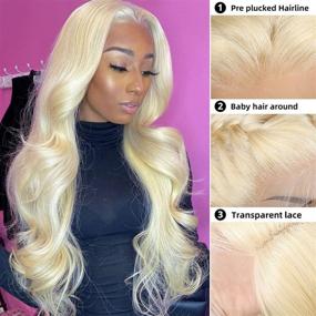 img 1 attached to 👩 Premium 613 Lace Front Wigs Human Hair - Brazilian Virgin Blonde Body Wave, Pre Plucked & 13x4 Frontal for Women (18)