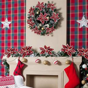 img 1 attached to Add Festive Flair with FUNARTY's 12-Piece Red Buffalo Plaid Poinsettias Christmas Tree Ornaments: Artificial Christmas Flowers 6.7 Inch for Tree, Wreaths, and Garland Decorations