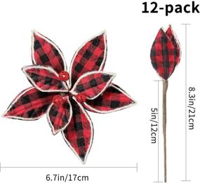 img 3 attached to Add Festive Flair with FUNARTY's 12-Piece Red Buffalo Plaid Poinsettias Christmas Tree Ornaments: Artificial Christmas Flowers 6.7 Inch for Tree, Wreaths, and Garland Decorations