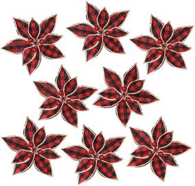 img 4 attached to Add Festive Flair with FUNARTY's 12-Piece Red Buffalo Plaid Poinsettias Christmas Tree Ornaments: Artificial Christmas Flowers 6.7 Inch for Tree, Wreaths, and Garland Decorations