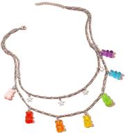 🌈 colorful layered lock necklace - punk gothic resin gummy cartoon bear pendant, hip hop link chain, transparent butterfly dinosaur animal choker necklace for women and girls - party jewelry gift logo