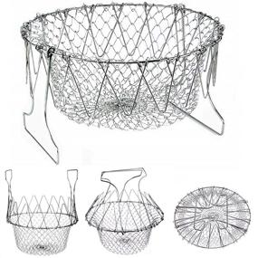 img 4 attached to Versatile Collapsible Stainless Steel Colander: Ideal for Straining, Steaming, and Frying - Convenient Handle and Foldable Design - Perfect Over-the-Sink Kitchen Accessory