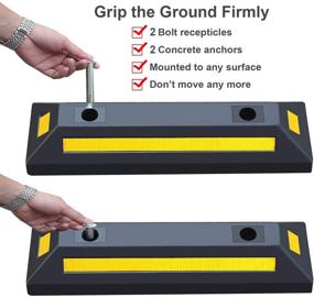 img 2 attached to 🅿️ Professional Grade Rubber Parking Guide Blocks - Heavy Duty Wheel Stops for Car Garage Parks with Reflective Stripes - Ideal for Trucks, RVs, and Trailers - 2 Pack - 21.25"(L)x5.7"(W)x3.54"(H)