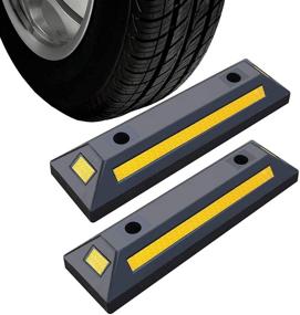 img 4 attached to 🅿️ Профессиональные резиновые блоки для парковки - тяжелые колесные стопы для автогаражей с отражающими полосами - идеально подходят для грузовиков, автодомов и трейлеров - 2 штуки - 21.25"(Д)x5.7"(Ш)x3.54"(В)