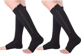 img 3 attached to 🧦 EWRGGR 2 Pair Zip Compression Socks: Toeless with Zipper for easy medical support – Edem, Varicose Veins, Swollen Sore relief (15-20 mmHg)