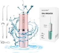 💦 water flosser: rechargeable 3 modes, waterproof, cordless dental irrigator for home and travel (pink) logo