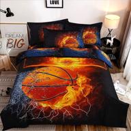 🏀 zhh 3d basketball fire duvet cover set for boys and teens - ultra soft twin size bedding with 2 pillowcases (no comforter included) logo