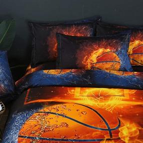 img 3 attached to 🏀 ZHH 3D Basketball Fire Duvet Cover Set for Boys and Teens - Ultra Soft Twin Size Bedding with 2 Pillowcases (No Comforter Included)