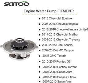 img 2 attached to 🚿 SCITOO Water Pump with Gasket for Various Buick, Cadillac, Chevrolet, GMC, Saturn, Pontiac Models - High Performance Pump for LaCrosse, ATS, XTS, Equinox, Impala, Enclave, CTS, SRX, Camaro - 6.2L, 3.6L, 3.0L, 2.8L, 2.4L - AW5103