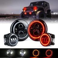 🔦 xprite 7-inch 90w cree led headlights &amp; 4-inch 60w fog lights combo with red halo - compatible with 2007-2018 jeep wrangler jk logo