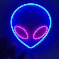 👽 dudiu alien neon signs for bedroom - battery and usb powered blue pink alien neon sign light up for home, kids room, children's day, bar, festival, birthday, christmas, halloween party logo