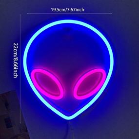 img 2 attached to 👽 DUDIU Alien Neon Signs for Bedroom - Battery and USB Powered Blue Pink Alien Neon Sign Light up for Home, Kids Room, Children's Day, Bar, Festival, Birthday, Christmas, Halloween Party