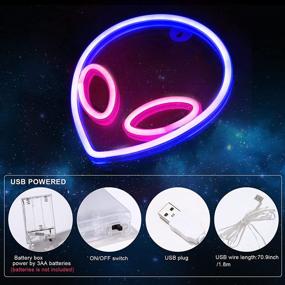 img 1 attached to 👽 DUDIU Alien Neon Signs for Bedroom - Battery and USB Powered Blue Pink Alien Neon Sign Light up for Home, Kids Room, Children's Day, Bar, Festival, Birthday, Christmas, Halloween Party