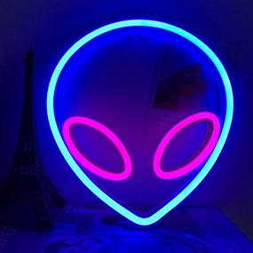 img 3 attached to 👽 DUDIU Alien Neon Signs for Bedroom - Battery and USB Powered Blue Pink Alien Neon Sign Light up for Home, Kids Room, Children's Day, Bar, Festival, Birthday, Christmas, Halloween Party