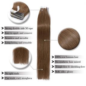 img 3 attached to 💇 Real Human Hair Extension Tape-In Skin Weft Glue-In Rooted Remy Hair Seamless Invisible Double-Sided Tape Extensions Light Brown 12 Inch 40g 20pcs #06 for Women