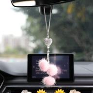 🎀 tanaab women's car accessories: cute bling rear view mirror decor with rhinestone diamond heart, pink fuzzy drops, and lucky love - girly car interior decor for girls (pink) logo