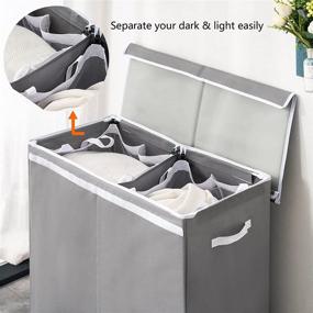 img 2 attached to Fiona's Magic Double Laundry Hamper: 2-Section Divided Basket with Lid & Removable Liners for Bedroom, Laundry Room, Bathroom - Black & Grey