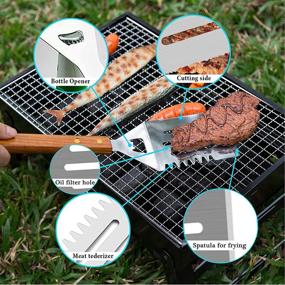 img 1 attached to Wooded BBQ Accessories Grilling Tools Set - Stainless Steel BBQ Tools for Cooking, Backyard Barbecue & Outdoor Camping - Perfect Gift for Men, Dads, Women, and Barbecue Enthusiasts (Set of 4)