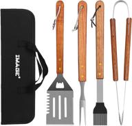 wooded bbq accessories grilling tools set - stainless steel bbq tools for cooking, backyard barbecue & outdoor camping - perfect gift for men, dads, women, and barbecue enthusiasts (set of 4) logo