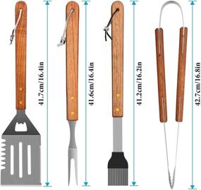 img 2 attached to Wooded BBQ Accessories Grilling Tools Set - Stainless Steel BBQ Tools for Cooking, Backyard Barbecue & Outdoor Camping - Perfect Gift for Men, Dads, Women, and Barbecue Enthusiasts (Set of 4)