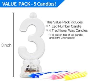 img 2 attached to 🎂 Multicolor Flashing Number Candle Set - Color Changing LED Birthday Cake Topper with 4 Wax Candles (Number 3) from Novelty Place