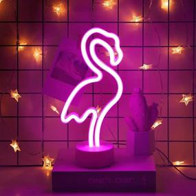 img 1 attached to Яркая настольная лампа Vibrant Momkids Flamingo Neon Lights: лампа на батарейках/USB для освещения спальни, вечеринки и декора детской комнаты - розовая.