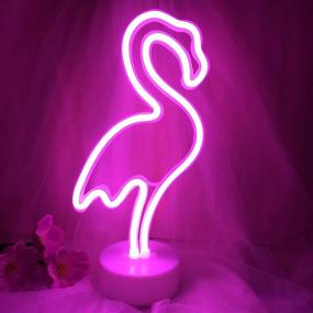 img 3 attached to Яркая настольная лампа Vibrant Momkids Flamingo Neon Lights: лампа на батарейках/USB для освещения спальни, вечеринки и декора детской комнаты - розовая.