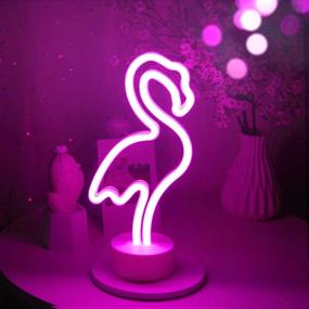 img 2 attached to Яркая настольная лампа Vibrant Momkids Flamingo Neon Lights: лампа на батарейках/USB для освещения спальни, вечеринки и декора детской комнаты - розовая.