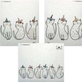 img 4 attached to 🧼 Set of 3 Mixed Caticorn Swedish Dishcloths - ECO Friendly Absorbent Cleaning Cloth | Reusable Cleaning Wipes