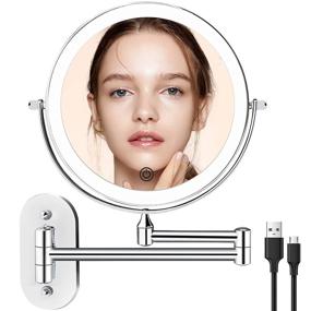 img 4 attached to 🪞 8 inch Rechargeable Wall Mounted Makeup Mirror with 3 Color Lights, 1x/5x Magnification, Dimmable LED Lights, Double Sided, 360° Swivel Extendable, Ideal for Shaving and Bathroom