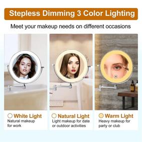 img 2 attached to 🪞 8 inch Rechargeable Wall Mounted Makeup Mirror with 3 Color Lights, 1x/5x Magnification, Dimmable LED Lights, Double Sided, 360° Swivel Extendable, Ideal for Shaving and Bathroom