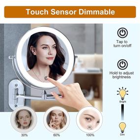 img 1 attached to 🪞 8 inch Rechargeable Wall Mounted Makeup Mirror with 3 Color Lights, 1x/5x Magnification, Dimmable LED Lights, Double Sided, 360° Swivel Extendable, Ideal for Shaving and Bathroom