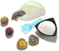 🐹 pstardmoon hamster sand bath with transparent plastic toilet - includes bath sand, sand scoop, and 4 flower grass chew toys - perfect small pet animal cage accessories logo