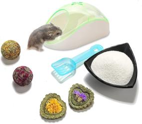 img 4 attached to 🐹 PStarDMoon Hamster Sand Bath with Transparent Plastic Toilet - Includes Bath Sand, Sand Scoop, and 4 Flower Grass Chew Toys - Perfect Small Pet Animal Cage Accessories